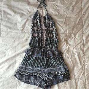 Kendall & Kylie blue patterned halter romper